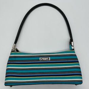 Kate Spade Striped Hand Bag Purse Black Leather